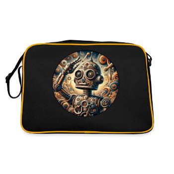Robot, Boy, Child, Salute, Science - Retro Bag - black/gold - Back