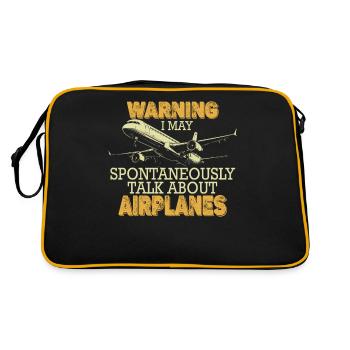 Achtung Ich Rede Spontan Über Flugzeuge Lustige - Retro Tasche - Schwarz/Gold - Hinten