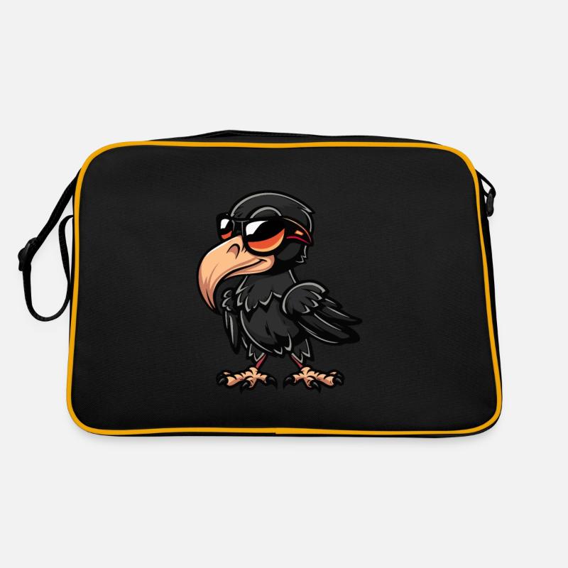 Corbeau oiseau bande dessinée cool - Sac Retro - noir/or