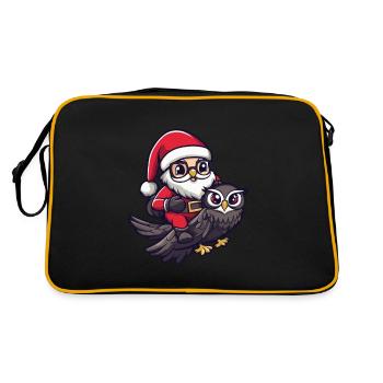 Eule Weihnachtsmann Cartoon - Retro Tasche - Schwarz/Gold - Hinten