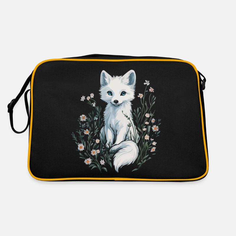 Peinture de renard blanc élégant dans un pré de fleurs Sac Retro