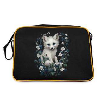 Cute Arctic Foxes In Flower Frame - Retro Bag - black/gold - Back