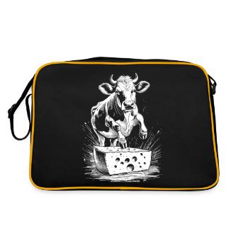 Schwungvolle Kuh: Dein Käse-Held-Shirt! - Retro Tasche - Schwarz/Gold - Hinten