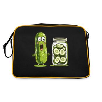 Funny cucumber marvels at pickled relatives - Retro Bag - black/gold - Back