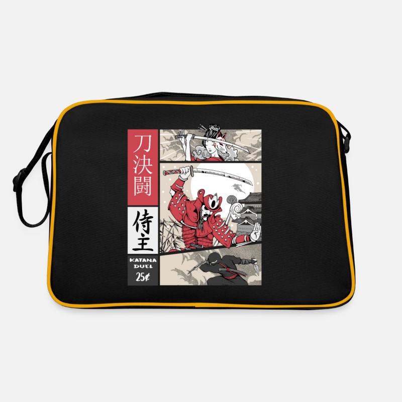 samouraï vs ninja Katana vs épée sur Comic Style - Sac Retro - noir/or