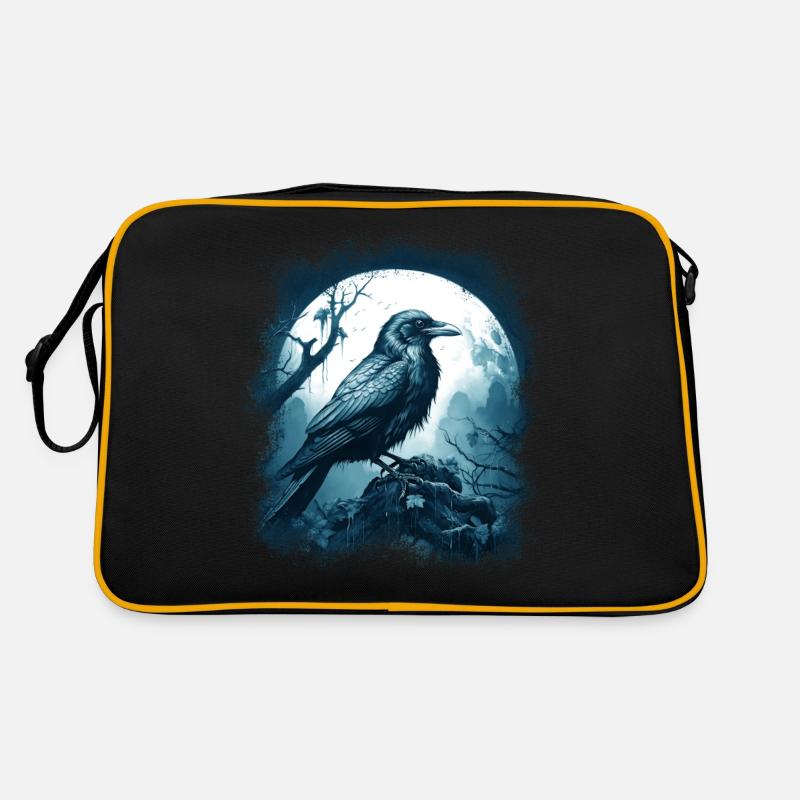 Corbeau mystique devant la pleine lune dans la forêt mystique Sac Retro