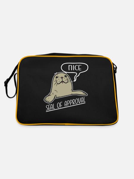 Niedlicher Seehund Mit Nice Seal Of Approval - Retro Tasche - Schwarz/Gold - Hinten