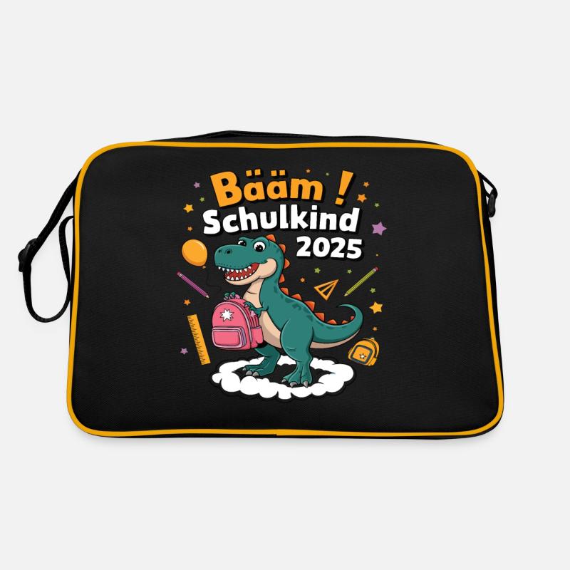 Schulkind 2025 Einschulung Schulanfang - Retro Tasche - Schwarz/Gold