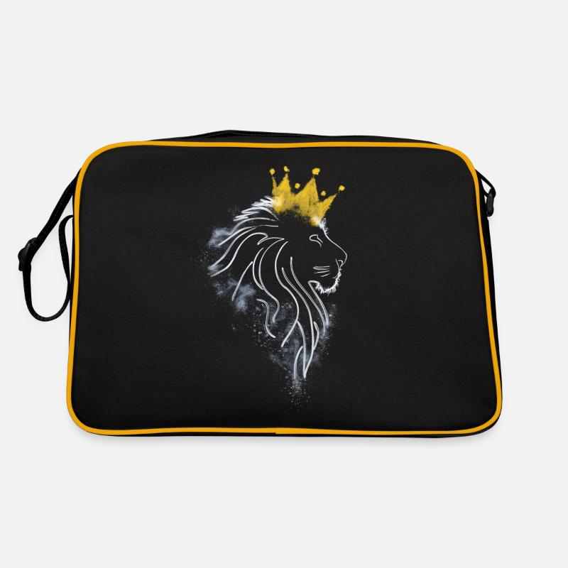 lion avec couronne en lignes blanches Sac Retro
