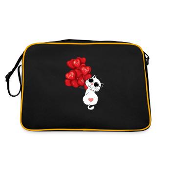 Niedliche Katze mit Herzluftballons - Ich liebe - Retro Tasche - Schwarz/Gold - Hinten