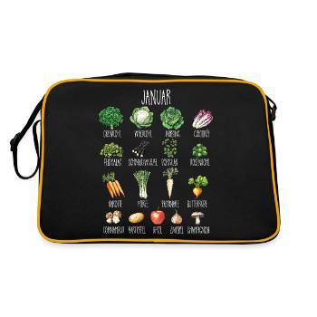 January Seasonal Vegetables and Fruits Collage - Retro Bag - black/gold - Back