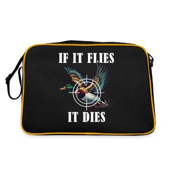 If It Flies It Dies Jagdente Humor Natur - Retro Tasche - Schwarz/Gold - Hinten