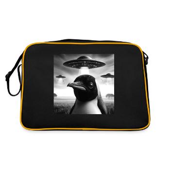 Emperor penguin Funny Graphic Selfie with UFOs Wei - Retro Bag - black/gold - Back