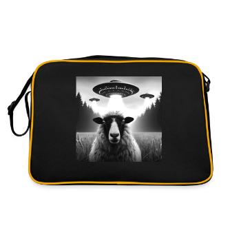 Sheep ram, lamb Funny Graphic Selfie with UFOs Wei - Retro Bag - black/gold - Back