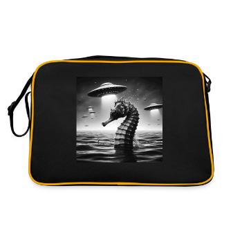 Mutant seahorse Funny Graphic Selfie with UFOs Wei - Retro Bag - black/gold - Back