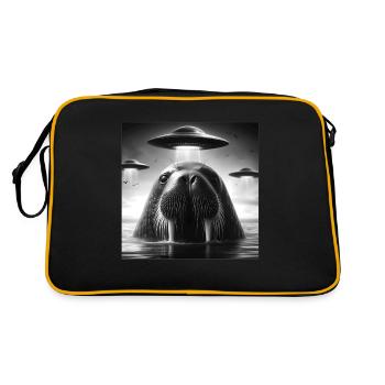 Walrus Sea lion Funny Graphic Selfie with UFOs Wei - Retro Bag - black/gold - Back