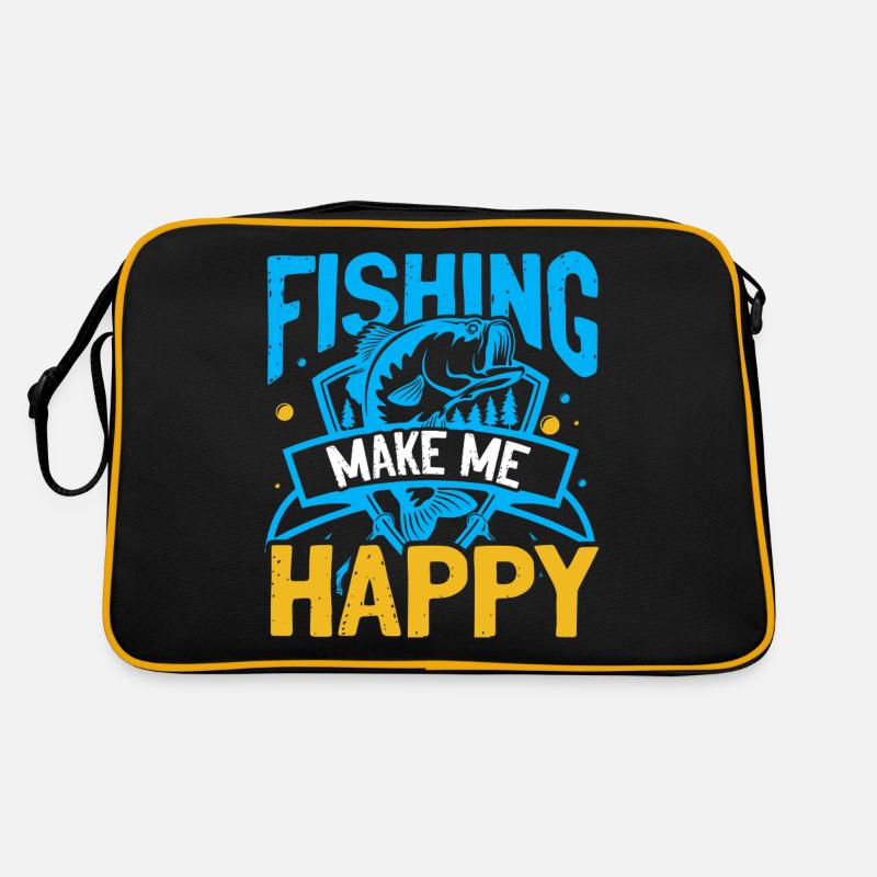 Fishing Makes Me Happy - Retro Tasche - Schwarz/Gold