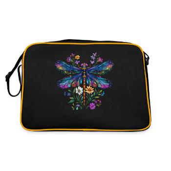Libelle Und Blumen Aquarell Naturmotiv - Retro Tasche - Schwarz/Gold - Hinten