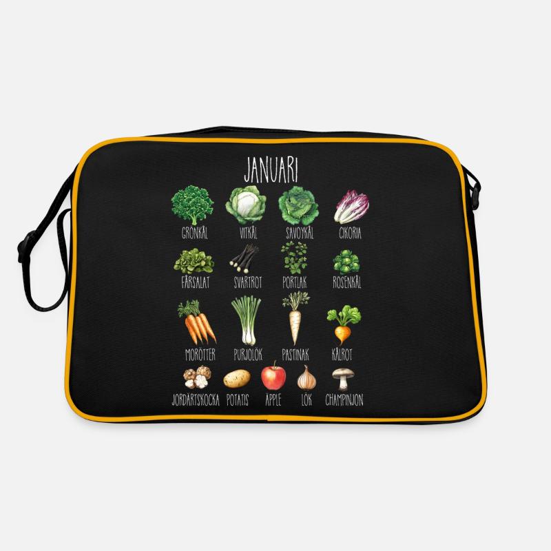 Januar Saisonale Obst- und Gemüsecollage - Retro Tasche - Schwarz/Gold