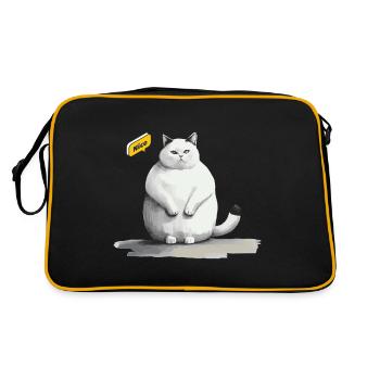 cute white fat cat with speech bubble - Retro Bag - black/gold - Back