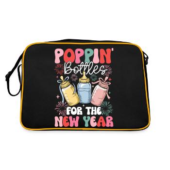 Poppin' Bottles For The New Year, boho floral NICU - Retro Bag - black/gold - Back