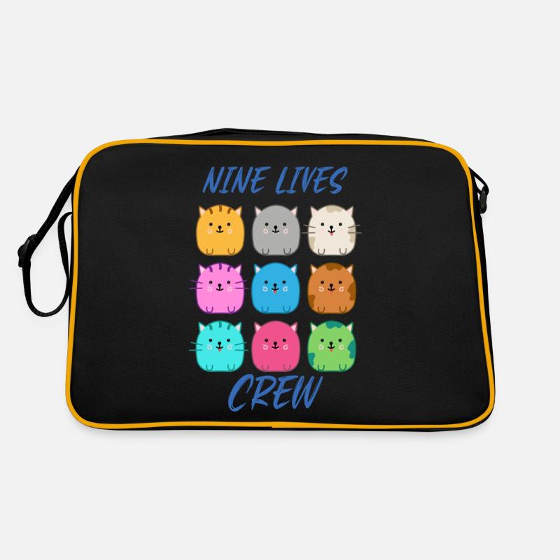 Neun Leben Crew Katze - Retro Tasche - Schwarz/Gold