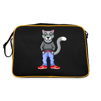 Funny Chilled Gray Cat Love Cats - Retro Bag - black/gold - Back