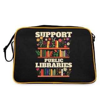 Unterstütze Öffentliche Bibliotheken Mit Blumen - Retro Tasche - Schwarz/Gold - Hinten