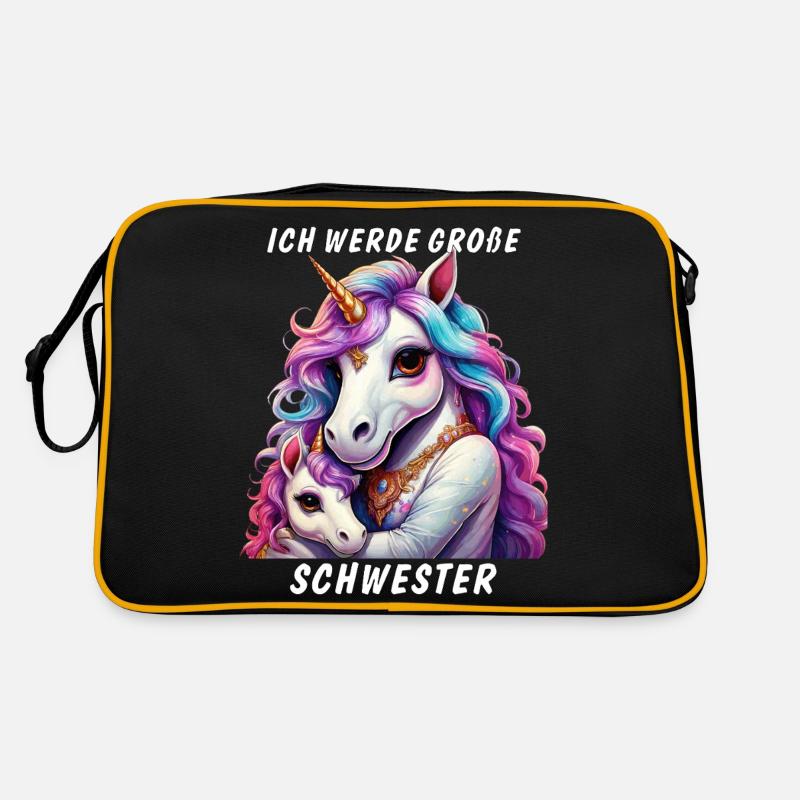 EINHORN ICH WERDE GROßE SCHWESTER - Retro Tasche - Schwarz/Gold