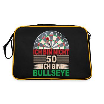 Ich bin nicht 50, ich bin Bullseye – Lustiges Dart - Retro Tasche - Schwarz/Gold - Hinten