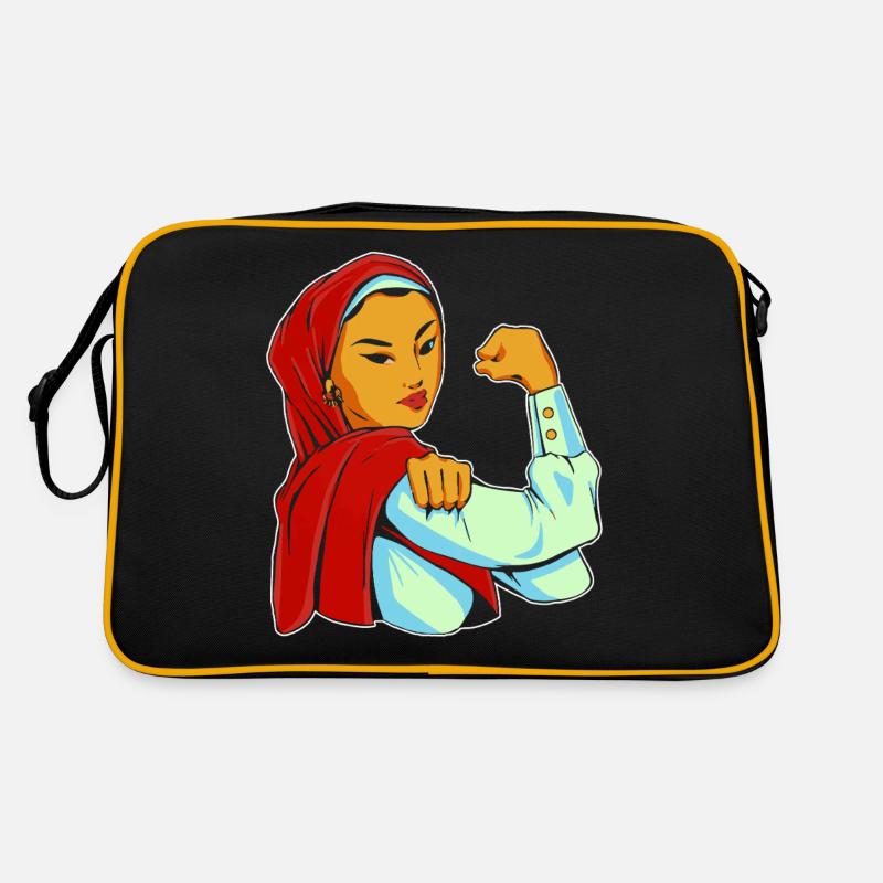 Frau mit Kopftuch - Retro Tasche - Schwarz/Gold