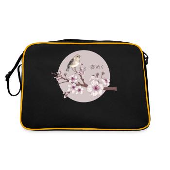 Serene Sakura Bird with Japanese - Retro Bag - black/gold - Back