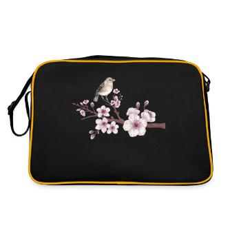 Kirschblüte Vogel illustration cerisier oiseau en fleur - Sac Retro - noir/or - Dos