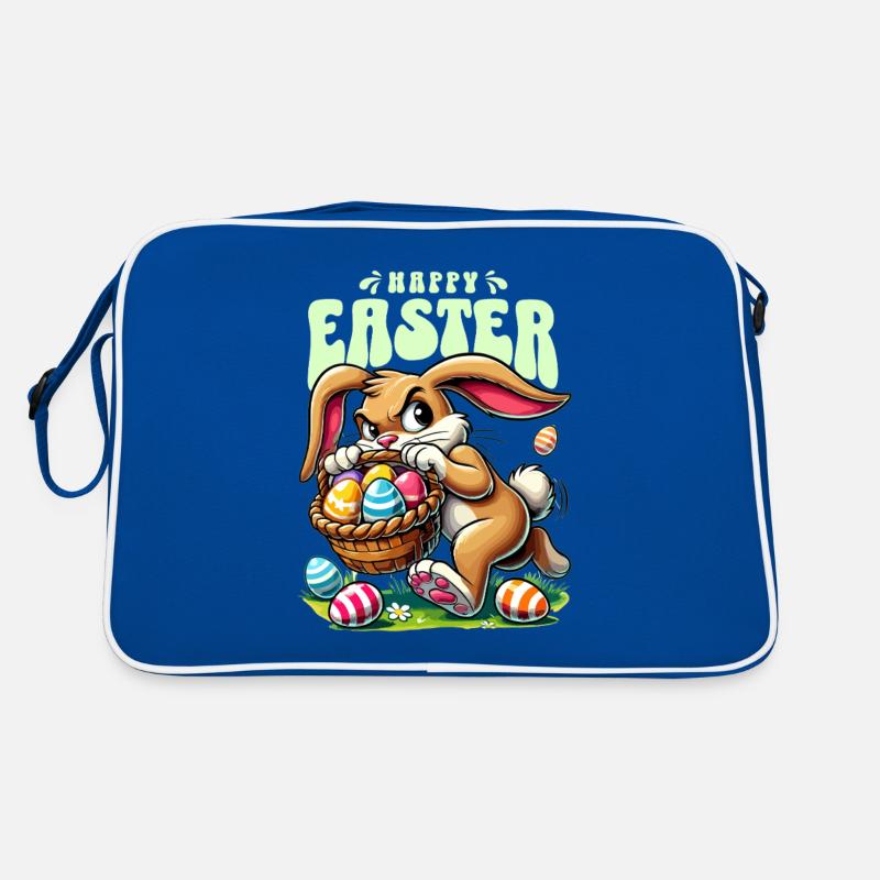 Happy Easter: Playful bunny with Easter eggs Retro Bag