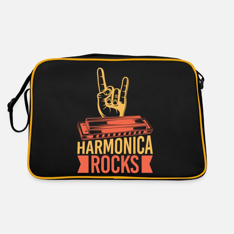 Funny Harmonica Player Rocks Harmonica Retro Tasche