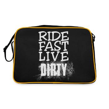 RIDE FAST LIVE DIRTY – Mountainbike - Motocross - Retro Tasche - Schwarz/Gold - Hinten