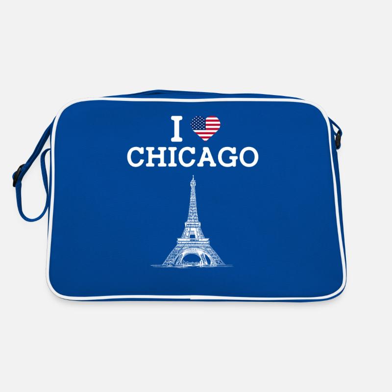 I Love Chicago Tower USA Flag Lover Eiffel Tower Retro Bag