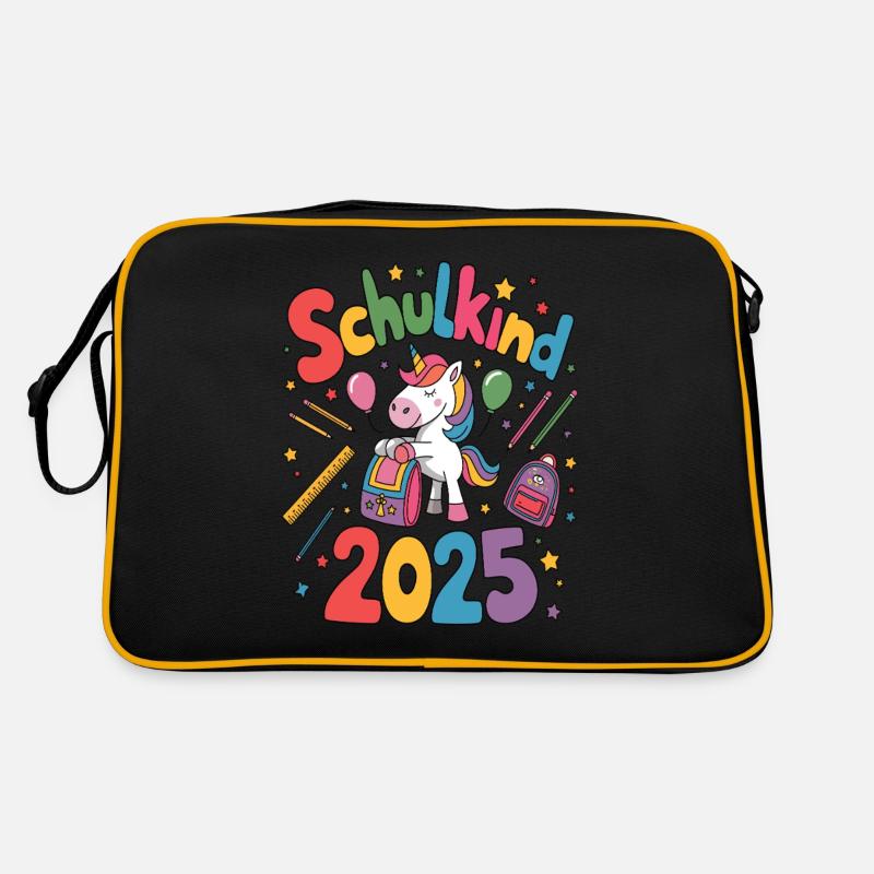Schulkind 2025 Einschulung Schulanfang - Retro Tasche - Schwarz/Gold
