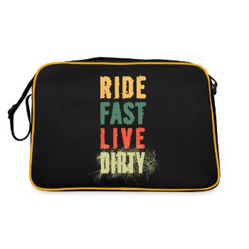 RIDE FAST LIVE DIRTY – MOUNTAINBIKE - MOTOCROSS - Retro Tasche - Schwarz/Gold - Hinten