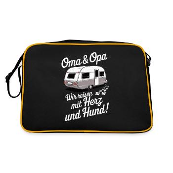 Oma und Opa – Wir reisen mit Herz und Hund - Retro Tasche - Schwarz/Gold - Hinten