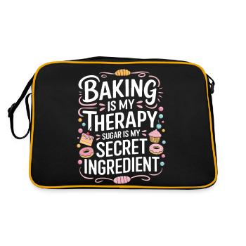 Backen ist meine Therapie; Zucker ist meine geheime Zutat - Retro Tasche - Schwarz/Gold - Hinten