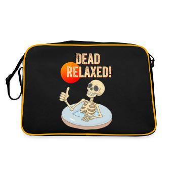 Chilliges Skelett im Pool mit Spruch Dead relaxed - Retro Tasche - Schwarz/Gold - Hinten