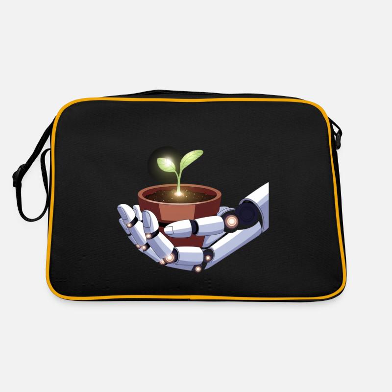 Robot Hand Holding Plant Design - Retro Tasche - Schwarz/Gold