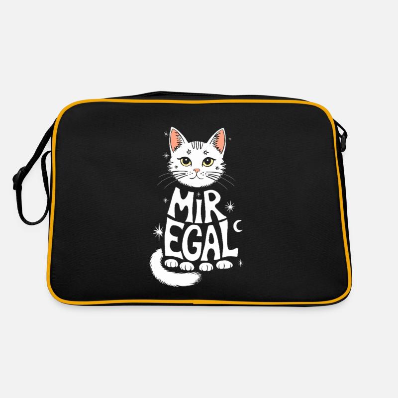 Faule Katze Kätzchen Spruch Katzenfreund Geschenk - Retro Tasche - Schwarz/Gold