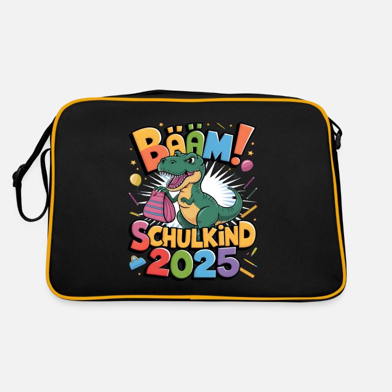 Schulkind 2025 Einschulung Schulanfang - Retro Tasche - Schwarz/Gold