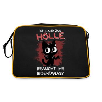 Ich fahr zur Hölle – Katze fragt höflich nach - Retro Tasche - Schwarz/Gold - Hinten