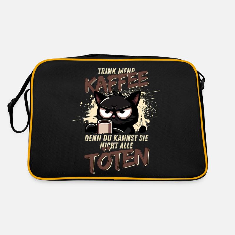 Trink mehr Kaffee – schwarzer Humor Katze Retro Tasche