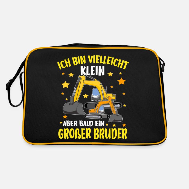 Ich bin bald ein Großer Bruder Bagger - Retro Tasche - Schwarz/Gold