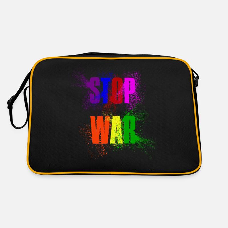 STOP WAR – NO WAR - PEACE in Regenbogenfarben Retro Tasche