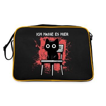 Ich hasse es hier - Süße schwarze Katze Zynisch - Retro Tasche - Schwarz/Gold - Hinten